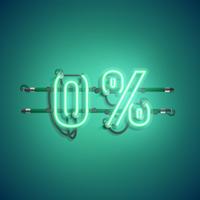 &#39;0%&#39; enseigne réaliste au néon, illustration vectorielle vecteur