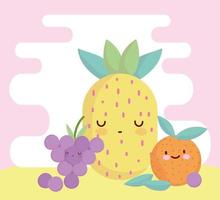 ananas orange et raisins menu personnage dessin animé nourriture mignon vecteur