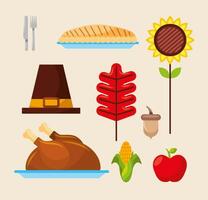 joyeux thanksgiving day icon set vector design