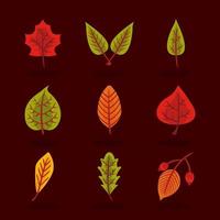 paquet de neuf feuilles d'automne icônes de style plat vecteur
