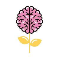 cerveau humain avec ligne de fleur et icône de style de remplissage vecteur