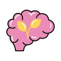 cerveau humain avec ligne de feuilles et icône de style de remplissage vecteur