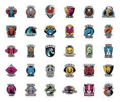 paquet de trente icônes d'emblèmes d'animaux vecteur