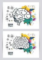 modèles de puissance du cerveau avec des éclaboussures de couleurs et des avions vecteur