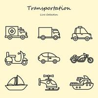 transport modifiable Icônes ensemble ligne style. avec divers formes. voiture, moto, bateau, hélicoptère, bateau. ligne collection vecteur