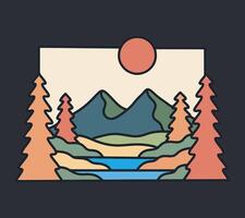 le montagnes et le forêt plat conception conception pour badge, t chemise, autocollant art vecteur