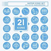 icône ensemble Qatar. en relation à vacances symbole. bleu yeux style. Facile conception illustration. vecteur