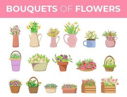 bouquets de fleurs pastel Couleur illustration ensemble vecteur