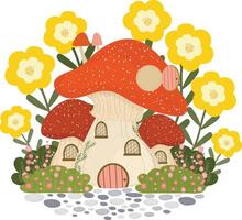 adorable printemps champignon maison main tiré clipart élément vecteur illustration pour invitation salutation anniversaire fête fête mariage carte affiche bannière textile mur papier papier emballage Contexte