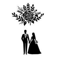 marié couple avec décoration icône. main tiré style vecteur conception illustrations.