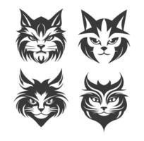 ensemble de chat tête logo dessins noir vecteur avec de face vue