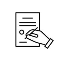 main signature document avec signature, ligne icône. papier accord, un service travail. vecteur illustration