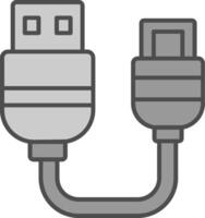 USB ligne rempli niveaux de gris icône vecteur