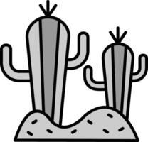 cactus ligne rempli niveaux de gris icône vecteur