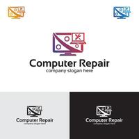 modèle de conception de logo de réparation d'ordinateur vecteur