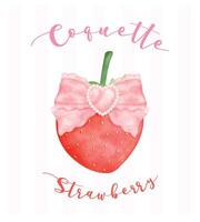 coquette fraise avec rose arc, esthétique aquarelle main dessin vecteur