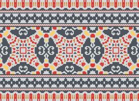 traverser point broderie. ethnique motifs. originaire de style. traditionnel conception pour texture, textile, tissu, vêtements, tricots, imprimer. géométrique pixel horizontal sans couture vecteur. vecteur