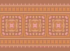 pixel traverser point broderie. ethnique motifs. originaire de style. traditionnel conception pour texture, textile, tissu, vêtements, tricots, imprimer. géométrique pixel horizontal sans couture vecteur. vecteur