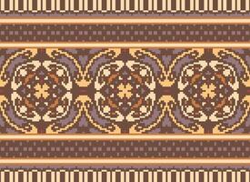 pixel traverser point broderie. ethnique motifs. originaire de style. traditionnel conception pour texture, textile, tissu, vêtements, tricots, imprimer. géométrique pixel horizontal sans couture vecteur. vecteur