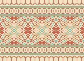 traverser point frontière. broderie traverser point. ethnique motifs. géométrique ethnique Indien modèle. originaire de ethnique motif.texture textile en tissu Vêtements tricots imprimer. pixel horizontal sans couture vecteur. vecteur