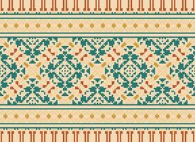 traverser point frontière. broderie traverser point. ethnique motifs. géométrique ethnique Indien modèle. originaire de ethnique motif.texture textile en tissu Vêtements tricots imprimer. pixel horizontal sans couture vecteur. vecteur