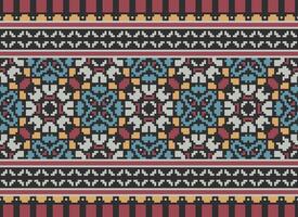 magnifique pixel motifs traditionnel populaire style, géométrique ethnique sans couture modèle vecteur illustration. conception pour traverser point, tapis, fond d'écran, vêtements, texte tissu, emballage, batique, broderie