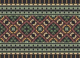 pixel ikat et traverser point géométrique sans couture modèle ethnique Oriental traditionnel. aztèque style illustration conception pour tapis, fond d'écran, vêtements, emballage, batik. vecteur