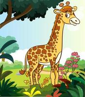 vecteur illustration de girafe dessin animé mascotte personnage sur blanc Contexte