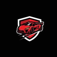 rouge voiture et bouclier, un illustration de logo sport vecteur