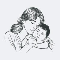 maman avec mignonne enfant vecteur illustration, maman amoureux graphique