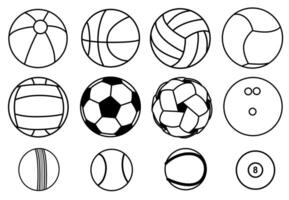 ensemble icône de balle, football, basket-ball, volley-ball, ballon de plage ligne conception vecteur illustration