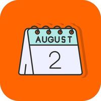 2e de août rempli Orange Contexte icône vecteur