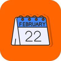 22e de février rempli Orange Contexte icône vecteur