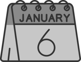 6e de janvier ligne rempli niveaux de gris icône vecteur