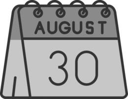 30 de août ligne rempli niveaux de gris icône vecteur