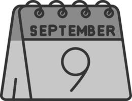9e de septembre ligne rempli niveaux de gris icône vecteur