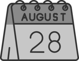 28e de août ligne rempli niveaux de gris icône vecteur