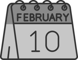 10e de février ligne rempli niveaux de gris icône vecteur