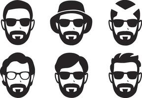 ensemble de Hommes avec barbe et des lunettes de soleil vecteur illustration