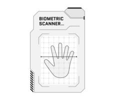 hud numérique futuriste utilisateur paume analyse interface panneau. sci Fi haute technologie protection tableau de bord. jeu menu main biométrique id reconnaissance. cyberespace empreinte digitale vérification. identité vérification. eps vecteur