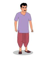 Indien en colère village homme dessin animé personnage vecteur illustration