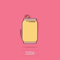 icône de canette de soda dans le style comique. boisson illustration vectorielle de dessin animé de bouteille sur fond isolé. concept d'entreprise de signe d'effet d'éclaboussure de boisson. vecteur