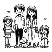 ai généré dessin content famille avec chien dessin animé personnage griffonnage vecteur illustration sur blanc Contexte