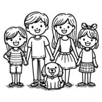 ai généré dessin content famille avec chien dessin animé personnage griffonnage vecteur illustration sur blanc Contexte