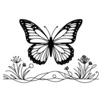 ai généré papillon contours griffonnage silhouettes élément vecteur illustration sur blanc Contexte un continu noir ligne main dessin de monarque papillon en volant