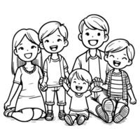 ai généré enfant dessin content famille dessin animé personnage contour griffonnage pour coloration livre page vecteur illustration sur blanc Contexte