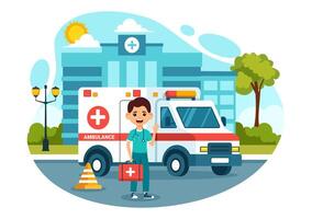 médical véhicule ambulance voiture ou urgence un service vecteur illustration pour choisir en haut patient le blessé dans un accident dans plat dessin animé Contexte