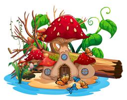 Maison aux champignons dans l&#39;étang vecteur