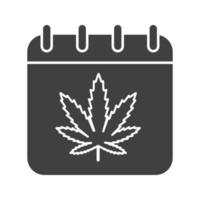 icône de glyphe de la journée nationale des mauvaises herbes. symbole de silhouette. page de calendrier avec feuille de marijuana. espace négatif. illustration vectorielle isolée vecteur