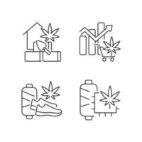 Ensemble d'icônes linéaires de produits de cannabis. matériau de construction en béton de chanvre. marché mondial légal de la marijuana. symboles de contour de ligne mince personnalisables. illustrations de contour de vecteur isolé. trait modifiable